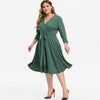 Solid Color Tie Waist Plus Size Surplice Dress