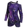 Skew Neck Halloween Star Moon Print Sweatshirt