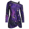 Skew Neck Halloween Star Moon Print Sweatshirt