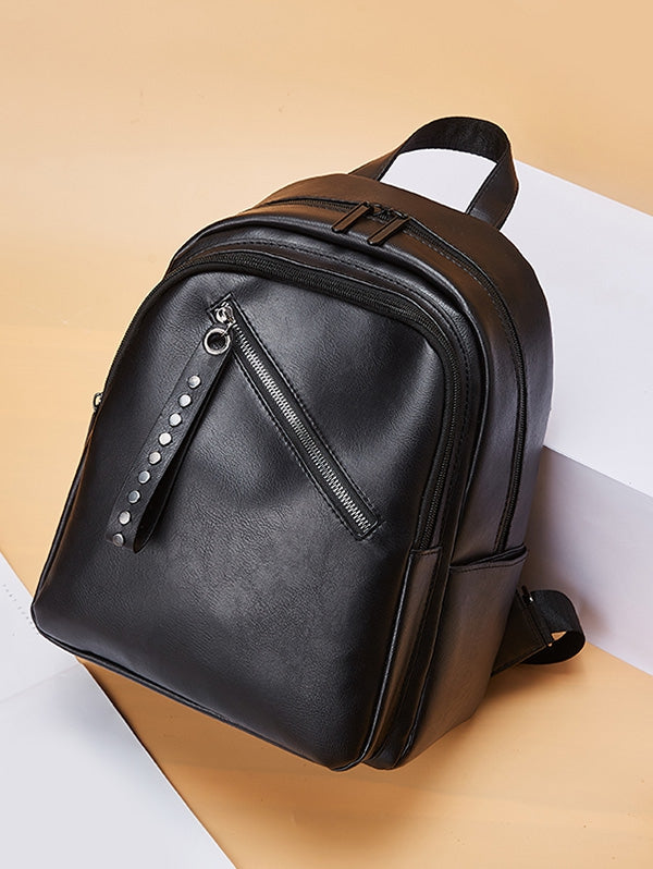 PU Zipper Embellished Backpack