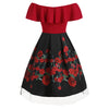 Floral Mesh Overlay Flounce Plus Size Off The Shoulder Dress