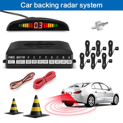 ZEEPIN 068 - 8 Car Backing Radar System 8 Ultrasonic Sensors LED Display Distance Detection 3-color Alarm Sound Warning