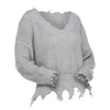 Plus Size Frayed Hem V Neck Solid Sweater
