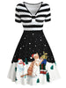 Christmas Cat and Stripe Print Vintage Flare Dress
