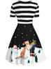 Christmas Cat and Stripe Print Vintage Flare Dress
