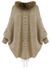 Plus Size Batwing Sleeve Faux Fur Lace Up Chunky Cardigan