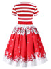 Christmas Santa Claus Stripe Print Belted Vintage Flare Dress