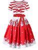 Christmas Santa Claus Stripe Print Belted Vintage Flare Dress