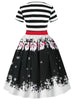 Christmas Santa Claus Stripe Print Belted Vintage Flare Dress
