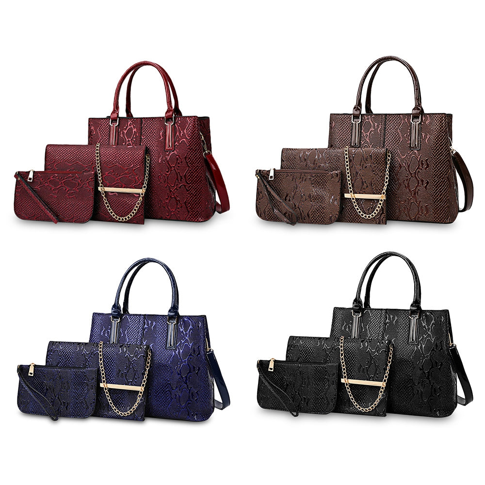 3 Piece Embossed Retro PU Leather Handbag Set