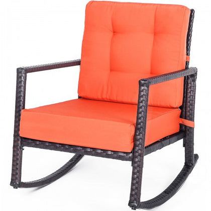 Cushioned Rattan Rocker Chair Rocking Armchair Chair Outdoor Patio Glider Lounge Wicker Chair Furniture with Cushion