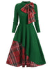 Plaid Contrast Bowknot Flared Overlay Dress