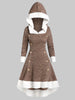 Hooded Faux Fur Trim Mock Button High Low Midi Dress