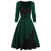 Flower Lace Insert Mock Button Bowknot Vintage Dress