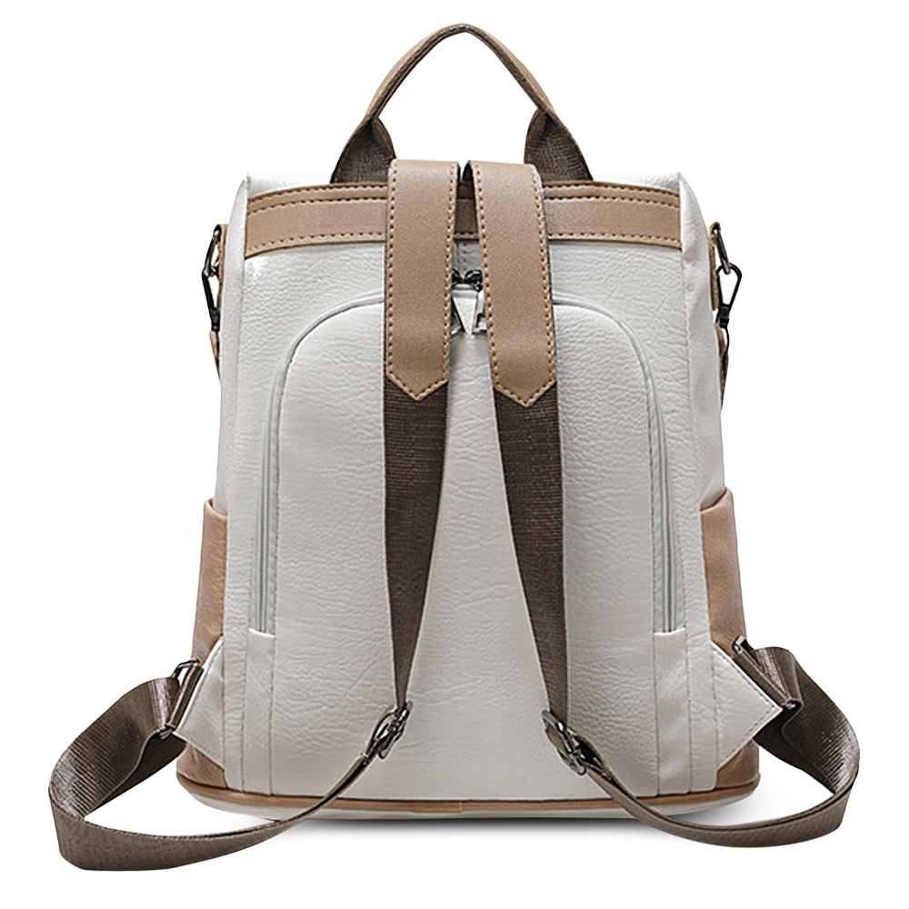 Two Tone PU Leather Casual Backpack