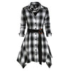 Lace Panel Plaid Button Up Belted Shirt