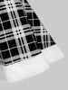 Hooded Lace Up Dip Hem Plaid Faux Fur Panel Dress