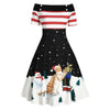 Christmas Tree Snowman Off Shoulder Button Embellished Dress