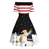 Christmas Tree Snowman Off Shoulder Button Embellished Dress