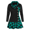 Plaid Print Mock Button Ruffle Hem T-shirt