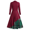 Plaid Contrast Bowknot Flared Overlay Dress