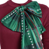 Plaid Contrast Bowknot Flared Overlay Dress