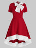 Christmas Bow Tie Collar Faux Fur Panel Dip Hem Dress