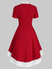 Christmas Bow Tie Collar Faux Fur Panel Dip Hem Dress