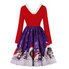 V-neck Christmas Print Vintage Dress for Women