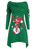 Plus Size Cowl Neck Cinched Elk Print Christmas T Shirt