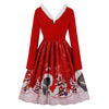 V-neck Christmas Print Vintage Dress for Women