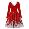 V-neck Christmas Print Vintage Dress for Women