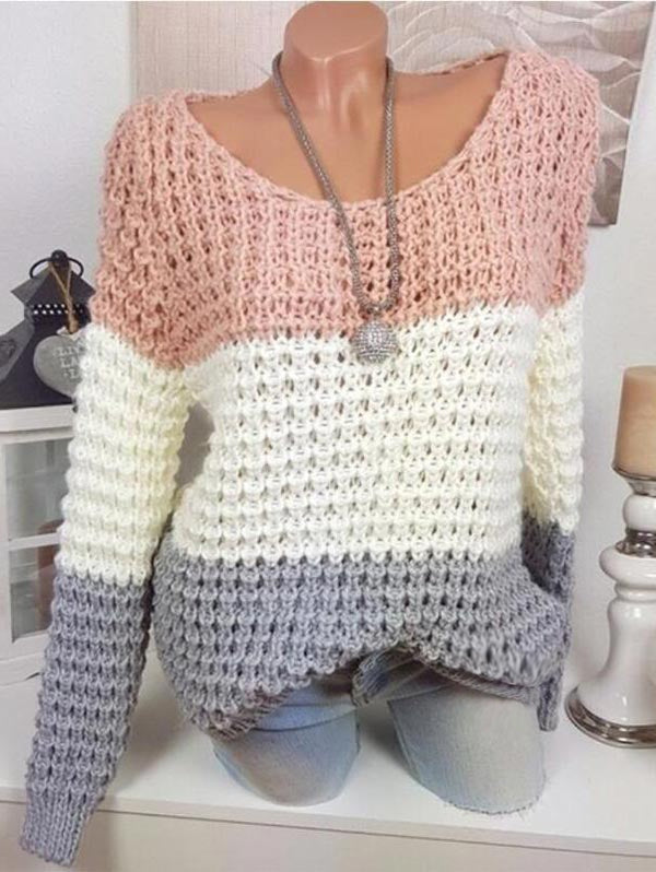 Plus Size Contrast Color Chunky Sweater