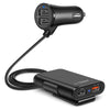 Universal 4 Ports USB Car Charger Front Back Seat QC 3.0 Charging with 1.8m Extension Cord