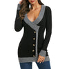 Plunging Mock Button Colorblock Sweater