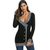Plunging Mock Button Colorblock Sweater