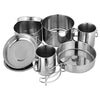 8PC Stainless Steel Picnic Pot Kit Camping Backpacking Hiking Cookware Set