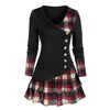 Plaid Print Mock Button V Neck Layered T-shirt