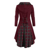 Plaid Hooded Horn Button Lace Up Dip Hem Cardigan