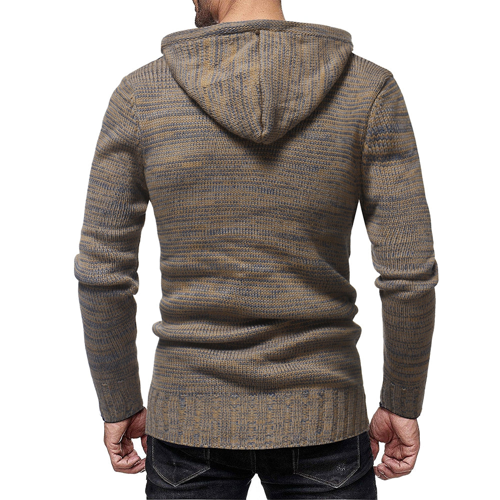 Men's Fashion Personality Neckline Button Decoration Trend Knit Hooded Sweater