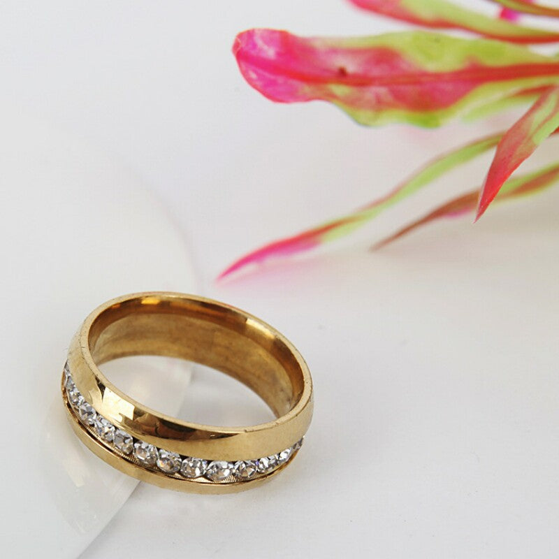Stainless Steel Gold Plated Women'S Wedding Band Engagement CZ Ring