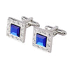 Silver Metal Square Blue Crystal Cufflinks for Men