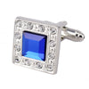 Silver Metal Square Blue Crystal Cufflinks for Men