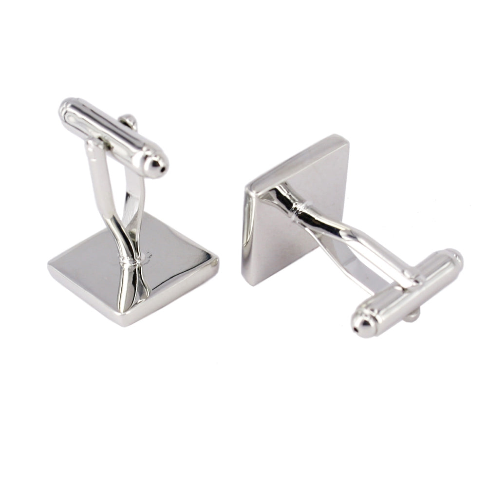 Silver Metal Square Blue Crystal Cufflinks for Men