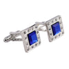 Silver Metal Square Blue Crystal Cufflinks for Men