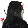 Yeduo Devil Inferno Satan Mask Horror Halloween Novelty Red Face Adult Size Party Head Long Hair for Women Men