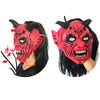 Yeduo Devil Inferno Satan Mask Horror Halloween Novelty Red Face Adult Size Party Head Long Hair for Women Men