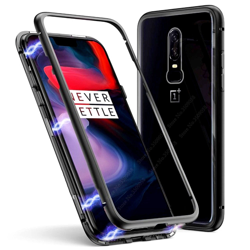 Magnetic Adsorption Tempered Glass Metal Case for Oneplus 6