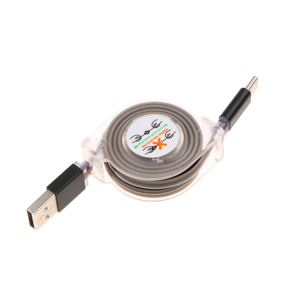 Retractable USB 3.1 Type-C Fast Charging Data Cable with LED Light 1M