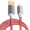 USB 2.0 Micro Data Cable Charger Gold Plated Red Braided 2.4A Fast Sync Cord